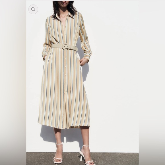 NWT Zara Satin Striped Midi Dress - Picture 2 of 10